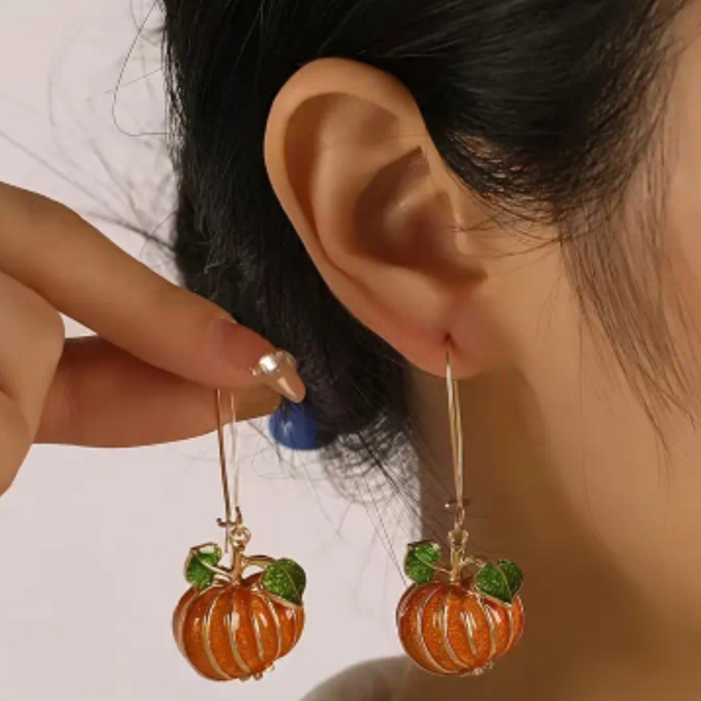 Harvest Orange Pumpkin Earrings Gold Tone Posts